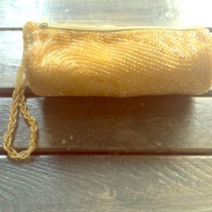 Vintage wristlet bag. Yellow beaded. Bijoux Terner